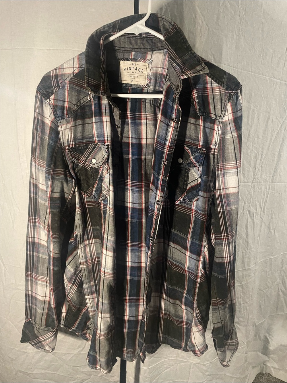BKE Men's Plaid Button-Down Shirt - Blue, White & Black
